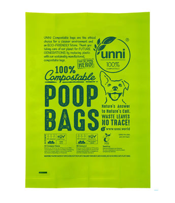 Saco de cocô de cão compostável, de polietileno biodegradável, de amido de milho