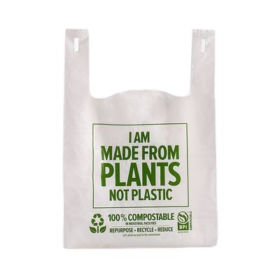Logotipo personalizado Biodegradável Amido de milho PLA PBAT T-shirt sacos de mão sacos de compras sacos plásticos compostáveis
