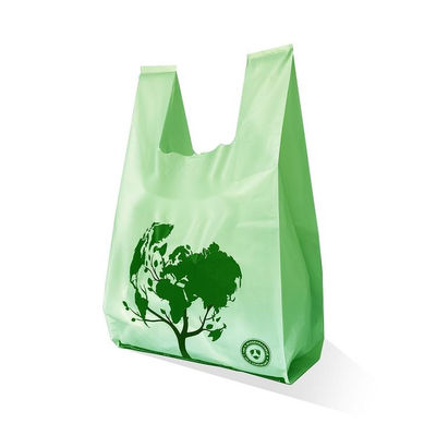 Logotipo personalizado Biodegradável Amido de milho PLA PBAT T-shirt sacos de mão sacos de compras sacos plásticos compostáveis