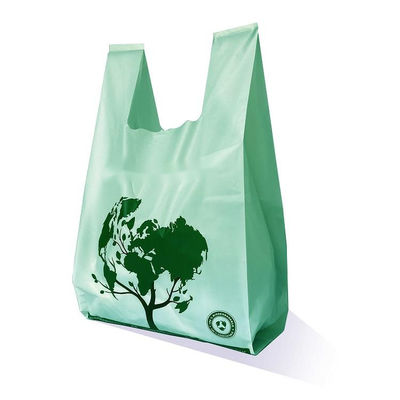 Logotipo personalizado Biodegradável Amido de milho PLA PBAT T-shirt sacos de mão sacos de compras sacos plásticos compostáveis
