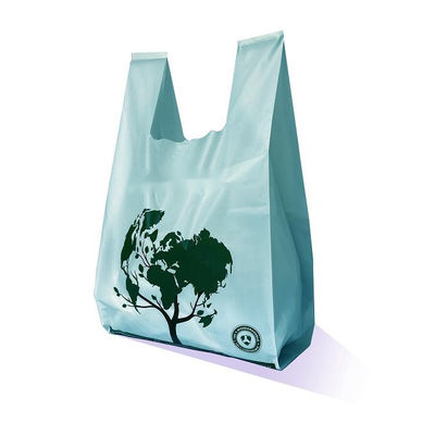 Logotipo personalizado Biodegradável Amido de milho PLA PBAT T-shirt sacos de mão sacos de compras sacos plásticos compostáveis